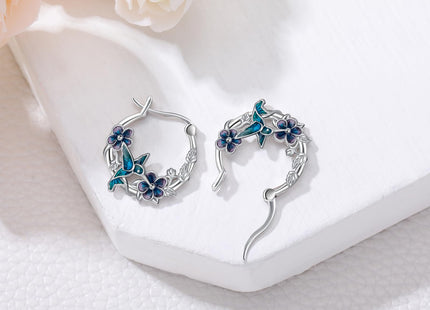 JUSTKIDSTOY Hummingbird Earrings for Women Girls 925 Sterling Silver Bird Flower Hoop Earrings Jewelry Hummingbird Graduation Gifts for Daughter Her