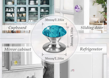 CcHhyyt 4 Pcs Adhesive Crystal Knobs Stick On Cabinet Handle Turquoise K9 Crystal Pulls Peel and Stick Dresser Pulls for Mirror Cabinet Drill Free Knobs for Glass Sliding Doors Fish Tank Lid Terrarium