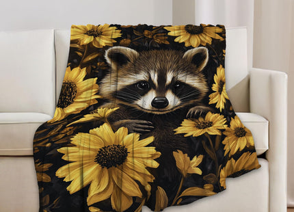 Raccoon Blanket Cute Raccoon Lover Floral Blanket for Girls 50"x40"