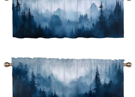 WUQIANQ Blue Gray Valance Curtains 2 Pack Abstract Art Mountain Forest Valance for Kitchen Windows Bathroom Living Room Bedroom Window Treatment Valances 54x18in