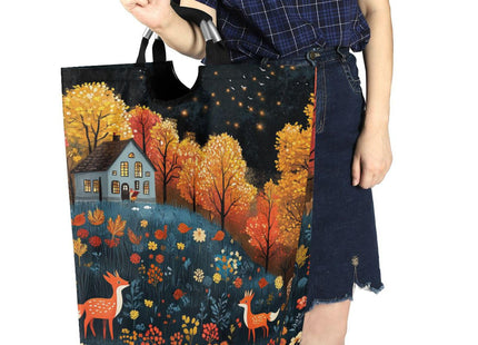 Trees Deer Fox Large Laundry Hamper Basket, Collapsible Laundry Bag Storage Bins Baskets with Handles for Laundry, Bedroom, Home Decor