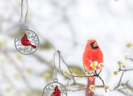 Cardinal Earrings Sterling Silver Red Bird Memorial Gift for Women Cardinal Jewelry for Loved Ones