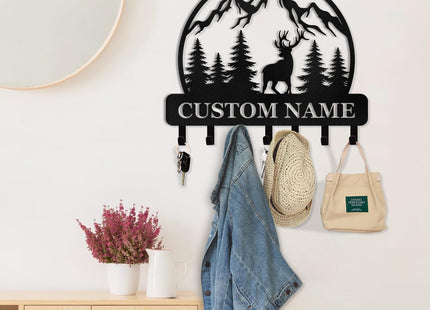 Dyoart, Personalized Key Holder for Wall - Custom Forest Deer Key Rack Hanger with Hooks, Key Holder Wall Mount, Woodland Theme Wall Art Decor Gift, Key Rack Storage for Kitchen, Living Room