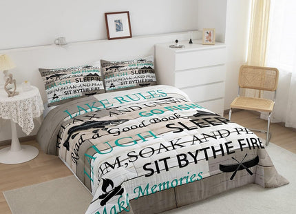Castle Fairy Lake House Bedding Set Twin Size,Fishing and Boating Comforter 2pcs Kids Teens Boys Men Bedroom Decor Rustic Farmhouse Wood Quilted Duvet Outdoor Adventure Camper Insert,1 Pillowcase