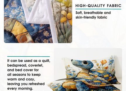 Jeminise Sea Turtle Pattern Quilt, Animal Patchwork Sea Turtle Quilt Set Patchwork Style, Premium Pattern Quilt Bedspread, Animals Bedding Quilts Gift for Men Women