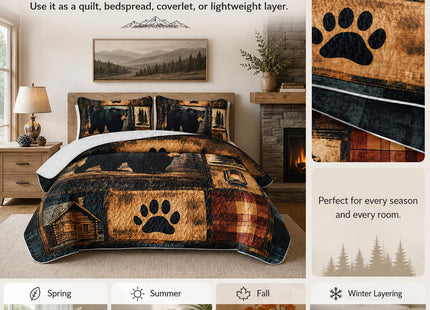 AILONEN Black Bear Quilt Set King Size, Rustic Bear Bedspread Coverlet for Boys Girls Adults with 2 Pillowcases,3-Piece Wildlife Themed Hunting Quilt Bedding Set