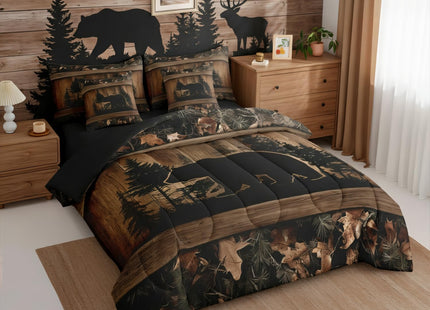 Erosebridal Farmhouse Black Bear Twin Comforter Set with Sheets 7 Piece Rustic Camo Bed in A Bag Country Cabin Lodge Bedding Sets for Kids Adults,Woodland Animal Bed Set