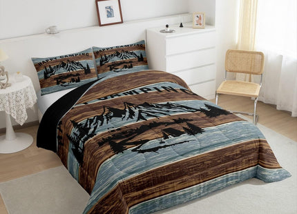 Erosebridal Happy Camping Bedding Set Toddler Rustic Camper Comforter Set for Bunks,Cabin Camp Down Comforter Rv Accessories for Travel Trailers Inside,Woodland Adventure Quilt Duvet 2 Pcs