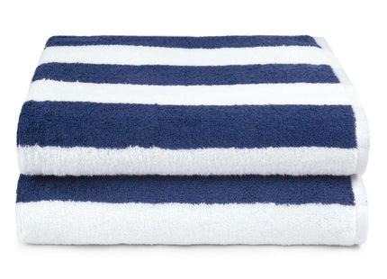 Amazon Basics 100% Cotton Soft & Absorbent Beach Towels, Cabana Stripe, Fast Drying, Machine Washable, Large 30 in x 60 in, Navy Blue, 2-Pack