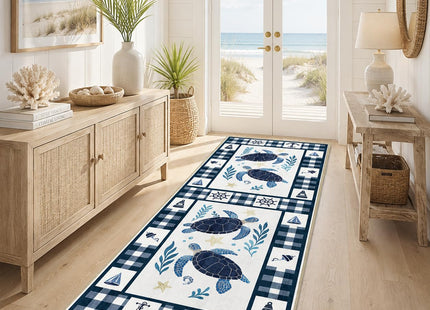 Coastal 2x6 Runner Rug Nautical Sea Turtle Runner Rugs Machine Washable