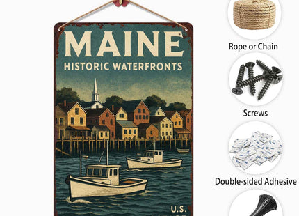 Maine Historic Waterfronts Vintage Metal Wall Art Signs 8X12 Inch