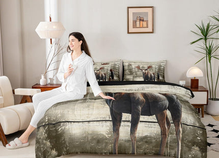 Feelyou Cabin Rustic Deer Comforter Set Queen Size Soft 7 Pieces Hunting