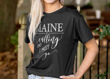 Brisco Brands Maine is Calling and I Must Go Womens Graphic T Shirt Tees Black