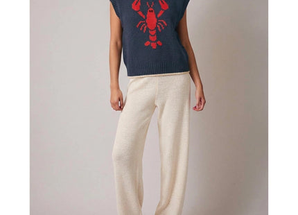 CUBRIDGE Lobster Sweater Vest Women Sweater Tank Sleeveless Knit Vests Navy