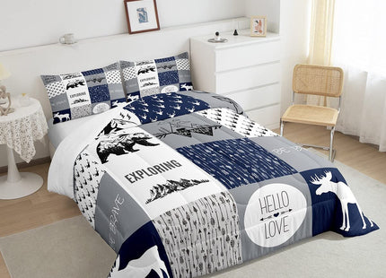 Bear Deer Comforter Set Hunting Camping Bedding Set for Kids Boys Girls Deer Antler Comforter Rustic Cabin Plaid Duvet Set 1 Comforter Set with 2 Pillowcases Full Size Boys