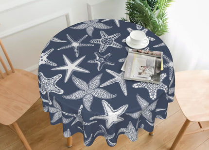 Giwawa 60Inch Navy Blue Starfish Round Tablecloth, Summer Nautical Coastal Decorative Circle Table Cover, Dustproof Washable Table Cloth Polyester for Kitchen Dining Party Picnic Season