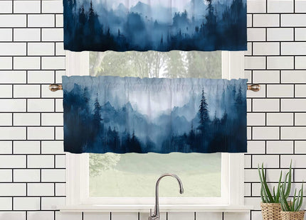 WUQIANQ Blue Gray Valance Curtains 2 Pack Abstract Art Mountain Forest Valance for Kitchen Windows Bathroom Living Room Bedroom Window Treatment Valances 54x18in