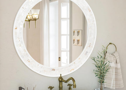 24 Inch Round Bathroom Mirror, Coastal Shell Framed Wall Decor