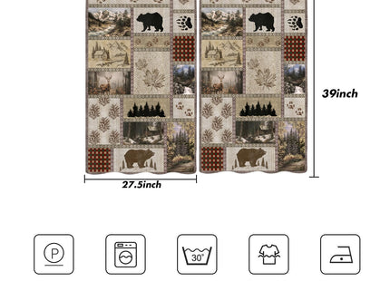 Rustic Farmhouse Kitchen Curtains Mini 27.5'' W x 39'' L Bear Deer Cabin Western Brown Country Style Antique Vintage Retro Woodland Short Small Cafe Room Window Drapes Treatment Tiers Fabric 1 Pair