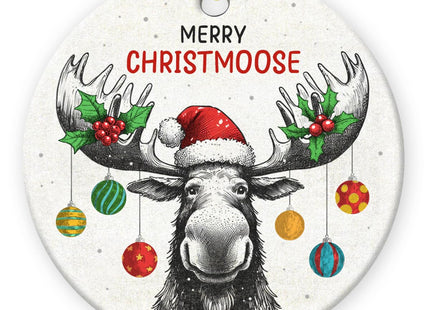 Gift Glow Funny Moose Christmas Ornaments - 2025 Double Sided Ceramic Moose Ornament, Moose Hunting Keepsake, Animal Lover Gifts for Kids, Ceramic Christmas Hanging Ornaments, Funny Gifts for Farmer