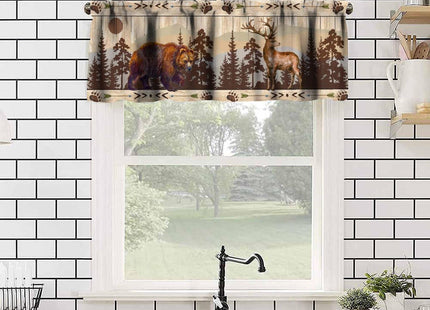 wlsgdsg Vintage Bear Deer Valance Curtain Old Country Forest Plank Hunting Lodge Bear Paw Prints Elk Arrows Window Treatment Valances Curtains for Kitchen Living Room Bedroom 54x18In