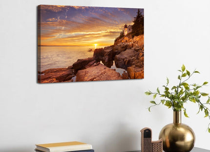 Sunset Coastal Wall Art Bass Harbor Beach Bathroom Decor Acadia National Park Poster Ocean Landscape Canvas Prints Pictures Modern Nature Lighthouse Artwork for Living Room Home Decoration 12x16"