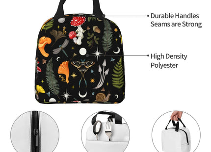 Siiuuol Wild Forest Mushrooms Moth Moon Insulated Lunch Bag