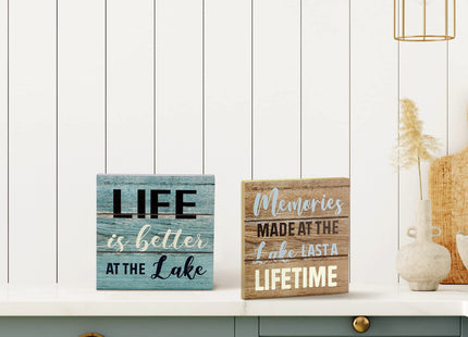 Yulejo 2 Pcs Lake House Wood Sign Rustic Lake Life Wall Decor for Cabin