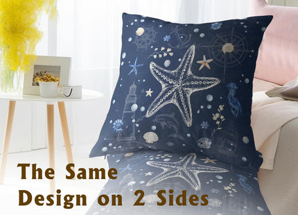 Imiss Coastal Nautical Starfish Throw Pillow Covers 18 x 18 Inch Set of 2 Anchor Sailboat Compass Lighthouse Decorative Pillow Cover Soft Square Pillow Case for Outdoor Sofa Home Decor