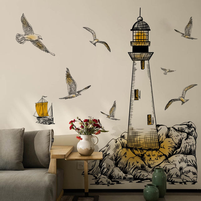 Runtoo Lighthouse Wall Decal Nautical Seagull Wall Stickers for Living Room Kids Bedroom Baby Nursery Decor