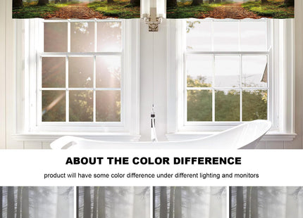 BaoNews Brown Nature Forest Blackout Kitchen Curtain, Green Fog Window Treatment Rod Pocket Light Filtering Bathroom Short Valance 2 Pack 52X18 Inches