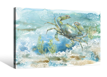 Nautical Wall Decor Green Crab Canvas Painting Ocean Bathroom Decor Sea Grass Coastal Wall Art Beach Decorations for Bedroom Livingroom Home 24x16Inch