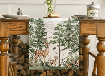 Artoid Mode Forest Deer Bunny Spring Table Runner, Seasonal Summer Kitchen Dining Table Decoration for Home Party Decor 13x72 Inch