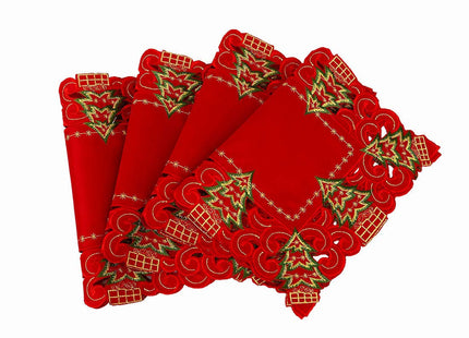 Grelucgo Set of 4 Embroidered Christmas Holiday Holly Tree Table Placemats, Rectangular 12 x 18