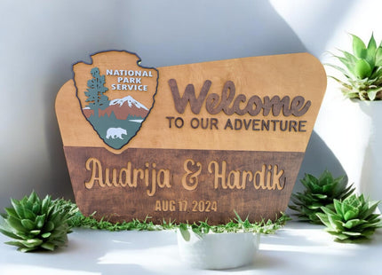 Welcome to Our Adventure Personalized Wood Sign for Home, Office, Lodge, Cabin, Cottage, Man Cave, Camping. Personalized Wedding Gift National Park Service Welcome Sign, Custom National Park Sign