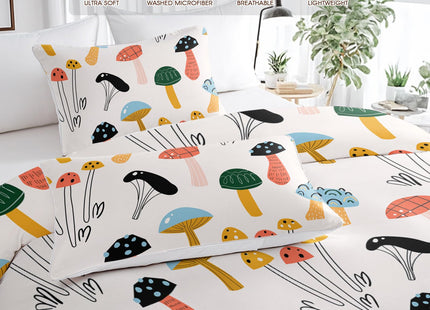 SOULZZZ Various Mushroom Duvet Cover for Boys Girls Soft Forest Numerous Mushroom Pattern Print Bedding Set Mushroom Party Decorations for Living Room Bedroom (Full, 1 Duvet Cover 2 Pillow Shames)