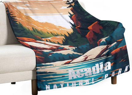 NOUCAN Acadia National Park Blanket Abstract Nature Landscape Forest Blanket Gift for Bedroom Office Living Room 50x60 Inch
