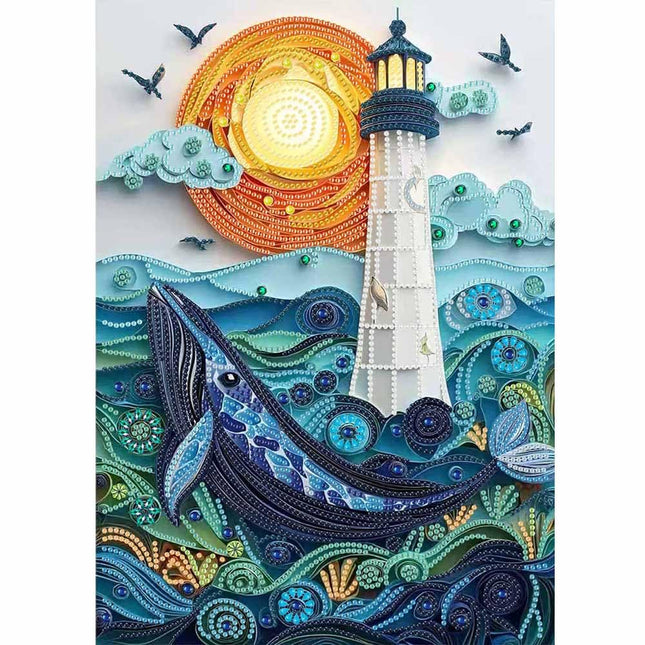 ZQEATRY Moon Lighthouse Special Shape Diamond Art Kits for Adults Beginners,DIY Sea Dolphin Crystal Rhinestones Diamond Painting Kit for Adults,5D Diamond Art Painting for Home Wall Decor 12 X 16inch