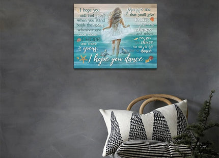Beach Canvas Wall Art Ocean Coastal Shell Starfish White Dress Girl Wall Decor I Hope You Dance Pictures Painting Prints Coastal Theme Framed Artwork Decor for Bathroom Bedroom Living Room 12"x16"