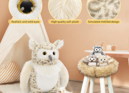 MorisMos 7Pcs Owl Plush Set, 15 Inch Mommy Owl with Babies, Eggs and Nest
