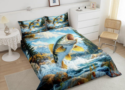Erosebridal Pike Fish Comforter Set for Kids Boys Girls Teens Rustic Farmhouse Bedding Set Toddler Country Woodland Animal Down Comforter Hunter Cabin Duvet Insert Camping River Adventure Decor