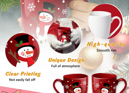 Paayna Christmas Snowman Ceramic Coffee Mug, 13 oz Novelty Red Xmas