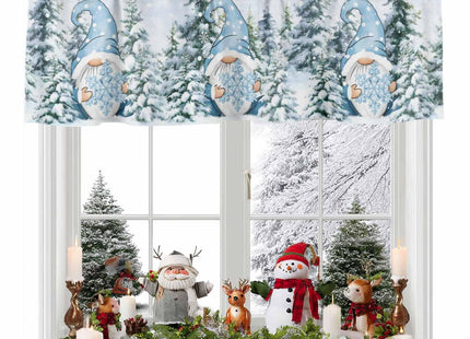Winter Gnome Valances Curtain for Kitchen Cafe,Christmas Snowy Pine Tree Window Valance Blue Snowflake Short Curtains 42"x 18" Rod Pocket Windows Treatment Drape for Bathroom Living Room Bedroom