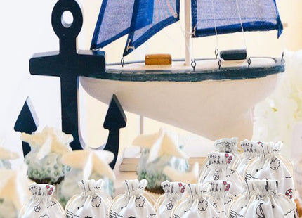 RIGHTA TECH Nautical Goodie Bags Nautical Gift Treat Bags Drawstring Gift Bag Nautical Anchors Boat Favor Bag for Wedding Birthday Party Hawaiian Luau,Summer Sailor Party Decorations Navy Blue Red
