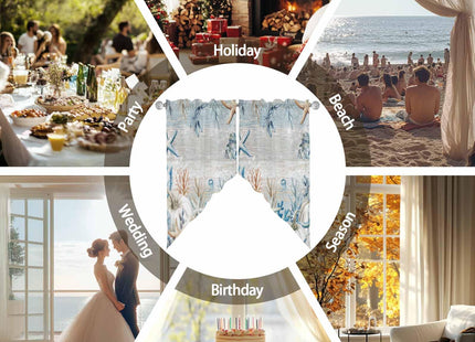 Fall Coastal Swag Valances Kitchen Curtains 36 Inches Length,Thanksgiving White Pumpkin Tier Drapes Swag Topper,Blue Ocean Starfish Coral Short Window Treatments for Small Window Cafe 2 Panels 28"x36"