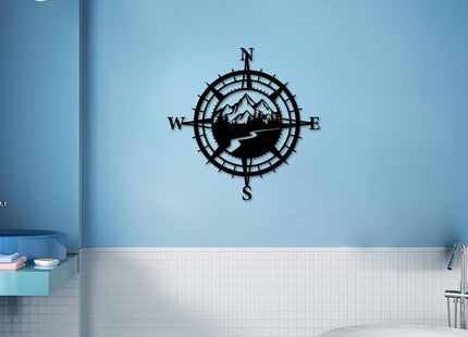 Resama Black Metal Mountain Nautical Compass Wall Decor