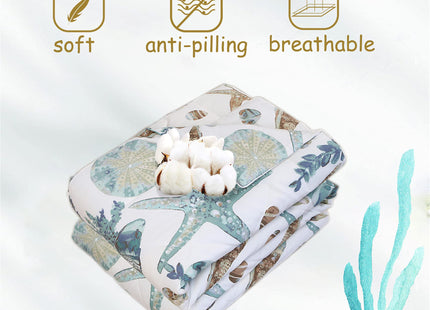FADFAY Beach Comforter Set Twin 3Pcs Ocean Coastal Summer Quilt 100% Cotton Fabric with Soft Microfiber Inner Fill Bedding Lightweight Reversible All Season Down Alternative Duvet Insert 3Pcs, Twin