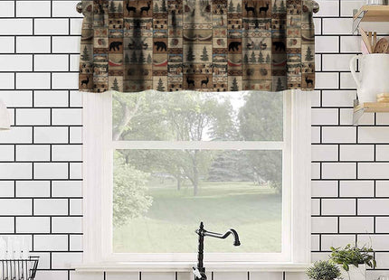 Djaby Retro Rustic Deer Valance Curtains, Bear Wildlife Pine Tree Farmhouse Lodge Cottage Hunting Country Style Valance Curtains for Bedroom Living Room 54x18inch