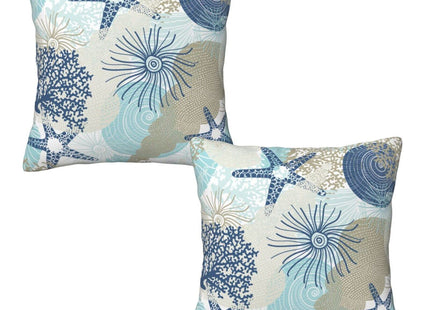 Poream Beach Ocean Starfish Seashell Nautical Coastal Farmhouse Throw Pillow Covers 18x18 Pillow Case Soft Pillowcase Cushion Covers Set of 2 for Sofa Bed Bedroom Car Chair Living Room Home Decor
