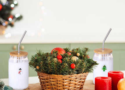 Honeydak 2 Pcs Christmas Icon Glass Tumbler, Christmas Tree & Snowman